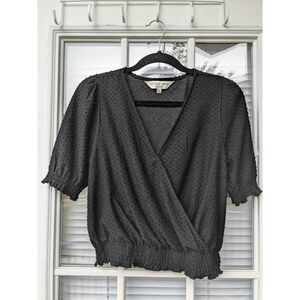 Madewell Thread & Texture Swiss Dot Blouse V Neck Black, Size XS